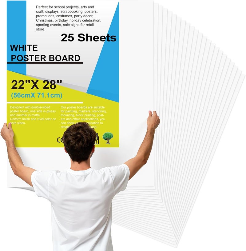 rookea 25 Pcs 22" x 28" Poster Board White Poster Paper Bulk, 250 GSM Thickness Vision Boards Smart Poster Board for School Arts Craft Projects Presentations Drawing Scrapbooking Blank Graphic Display - Image 1